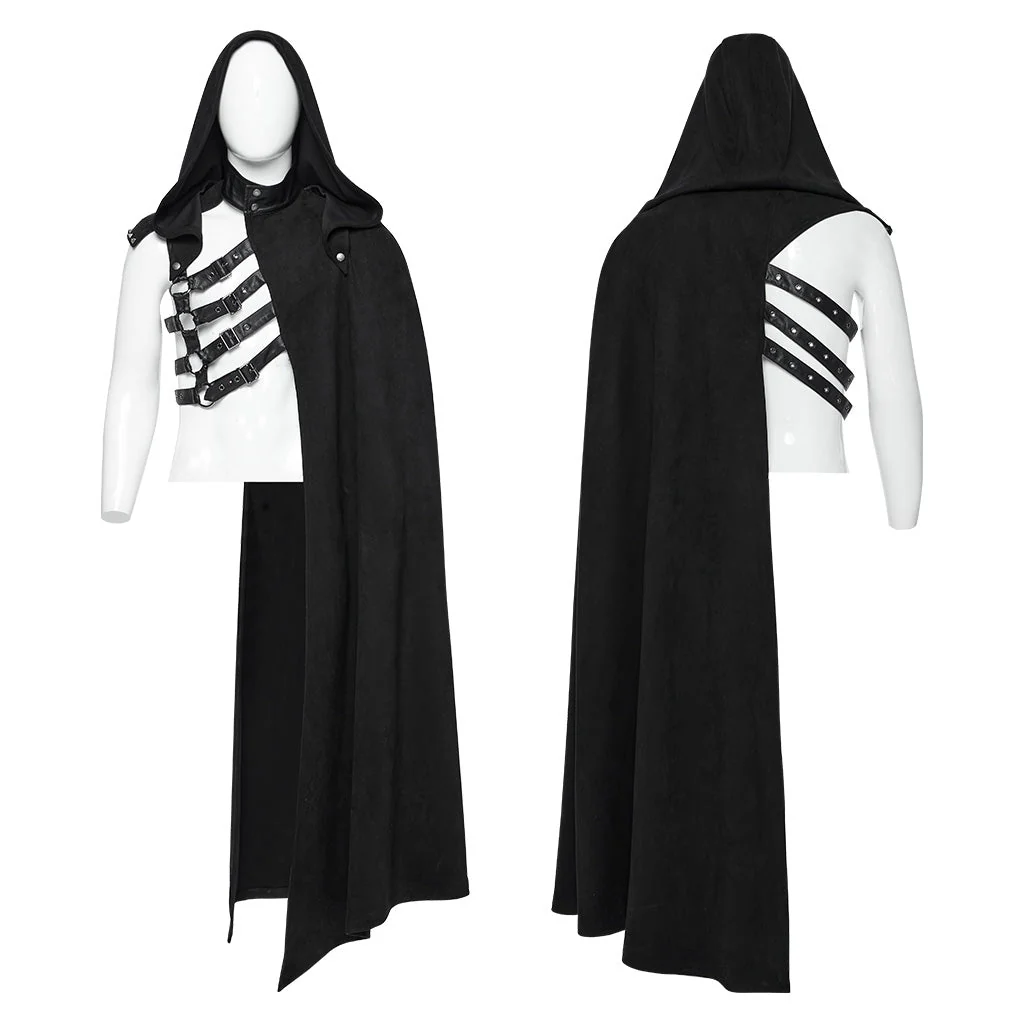 WY-1687DPM Punk Coat Asymmetric Detachable Cloak Hooded Goth Style - Image 15