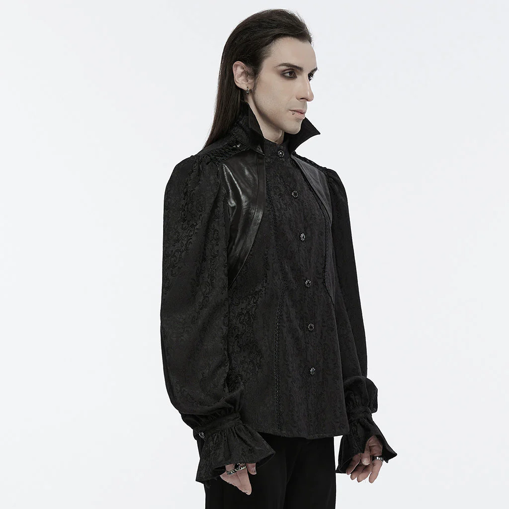 WY-1690CCM Victorian Gothic Stand Collar Ruffled Sleeve Shirt White - Image 14