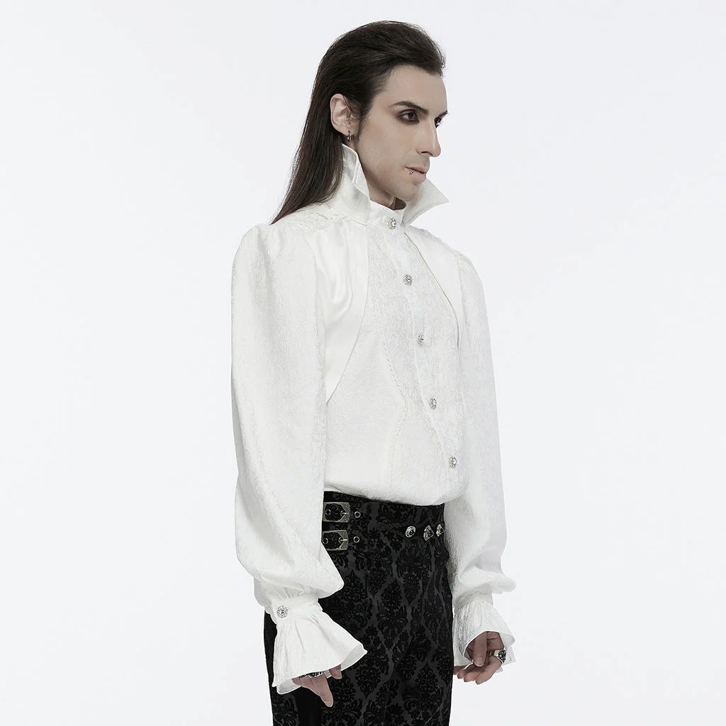 WY-1690CCM Victorian Gothic Stand Collar Ruffled Sleeve Shirt White - Image 23