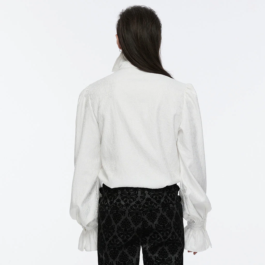 WY-1690CCM Victorian Gothic Stand Collar Ruffled Sleeve Shirt White - Image 24
