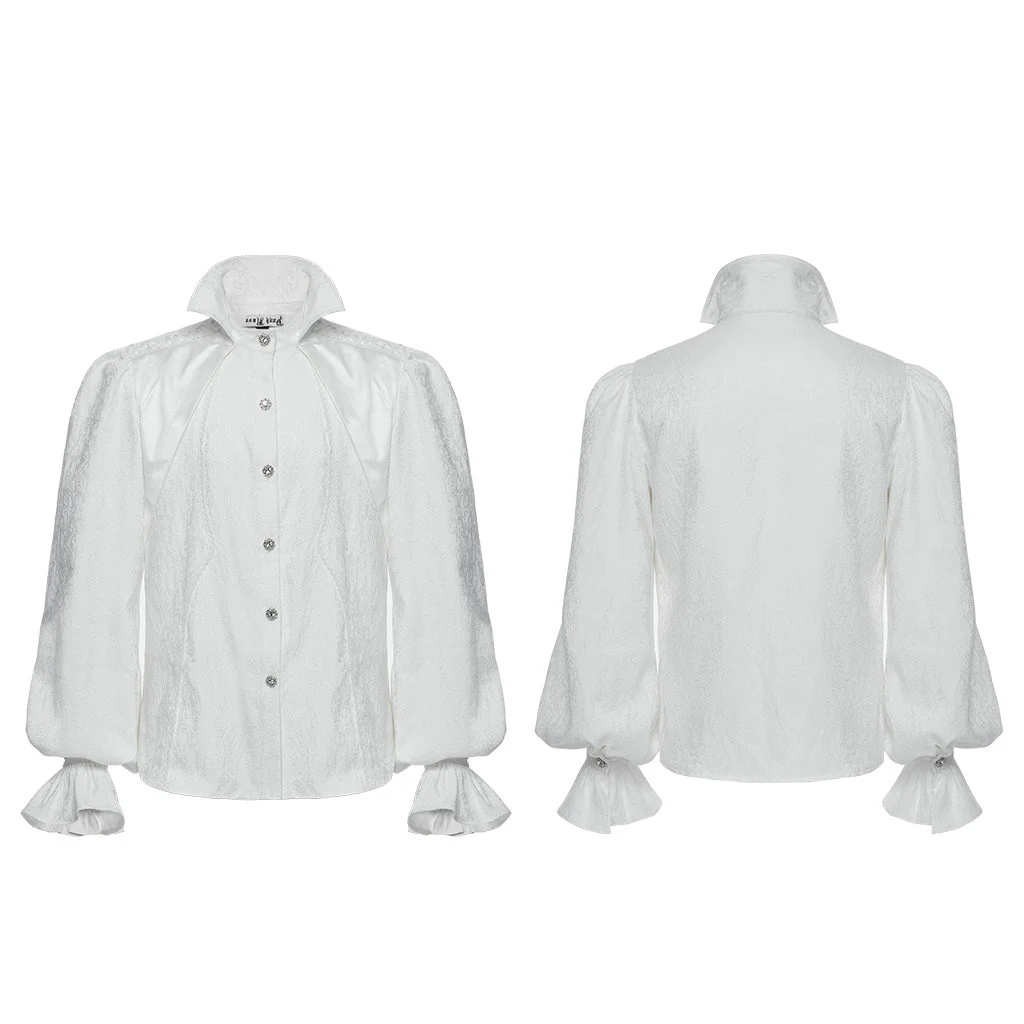 WY-1690CCM Victorian Gothic Stand Collar Ruffled Sleeve Shirt White - Image 46
