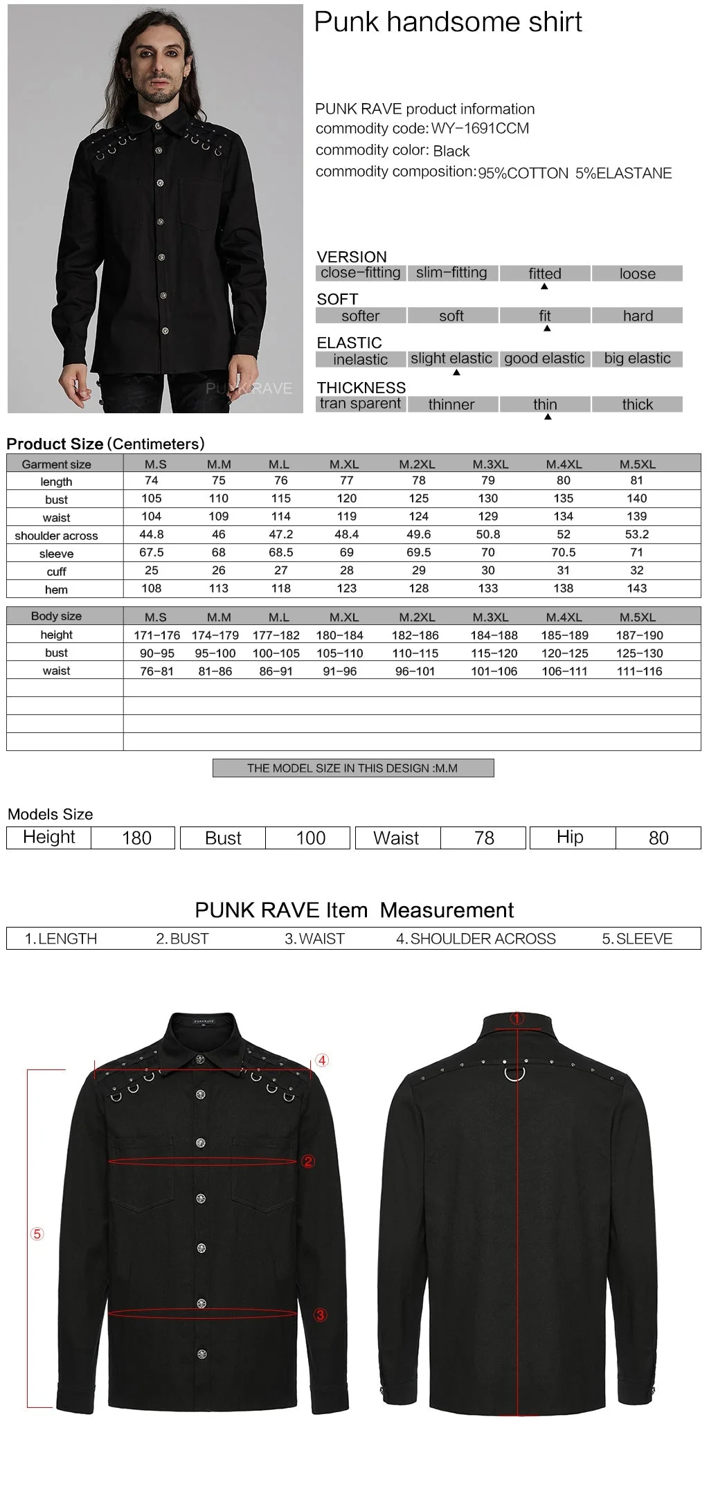 WY-1691CCM Gothic Rivet-Adorned Button-Up Black Punk Shirt - Image 12