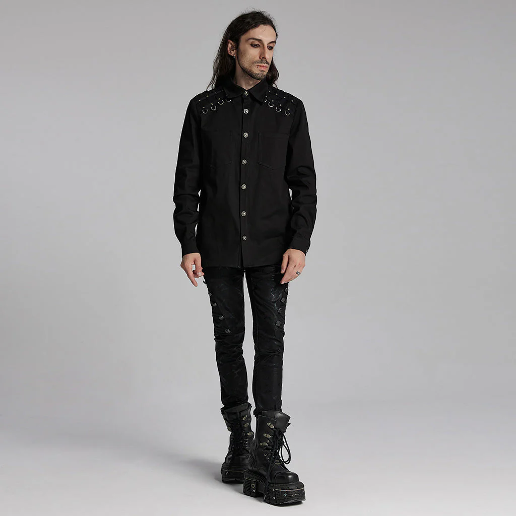 WY-1691CCM Gothic Rivet-Adorned Button-Up Black Punk Shirt - Image 15