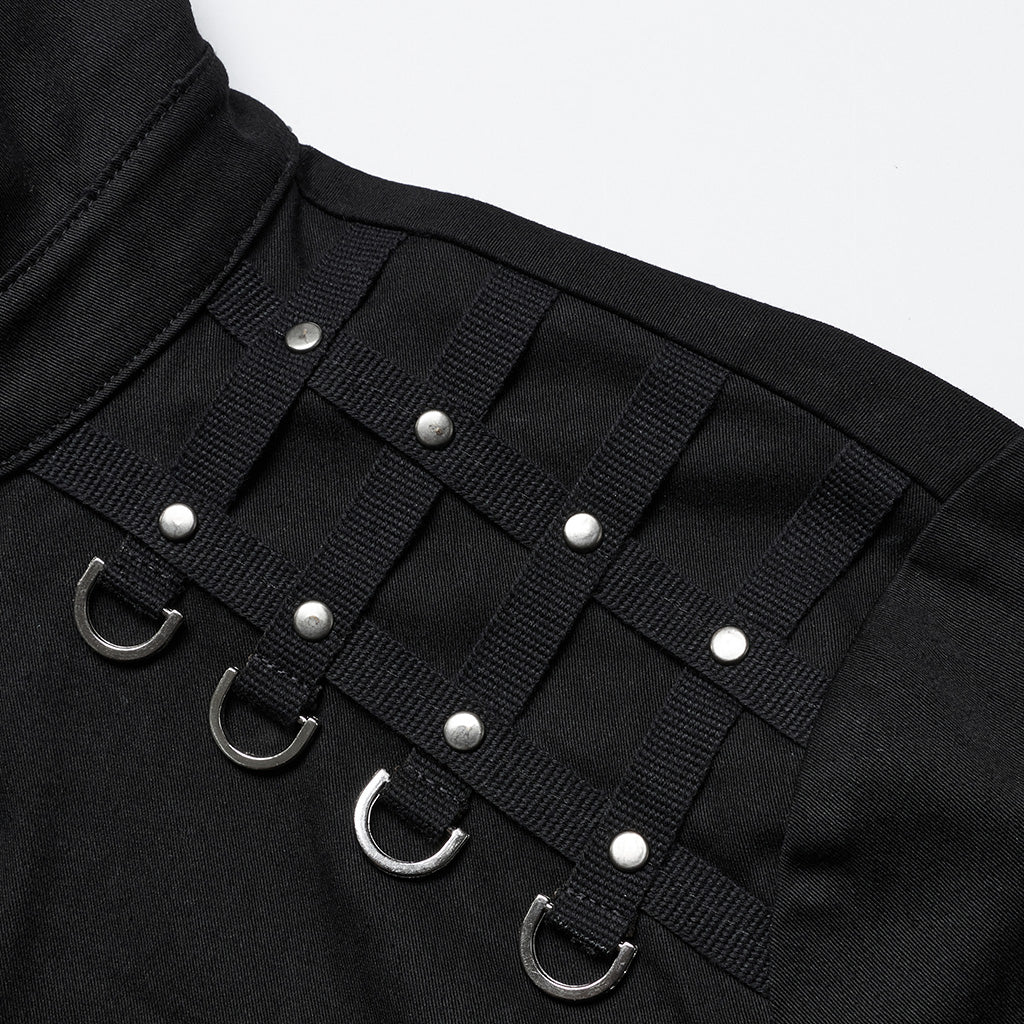 WY-1691CCM Gothic Rivet-Adorned Button-Up Black Punk Shirt - Image 17