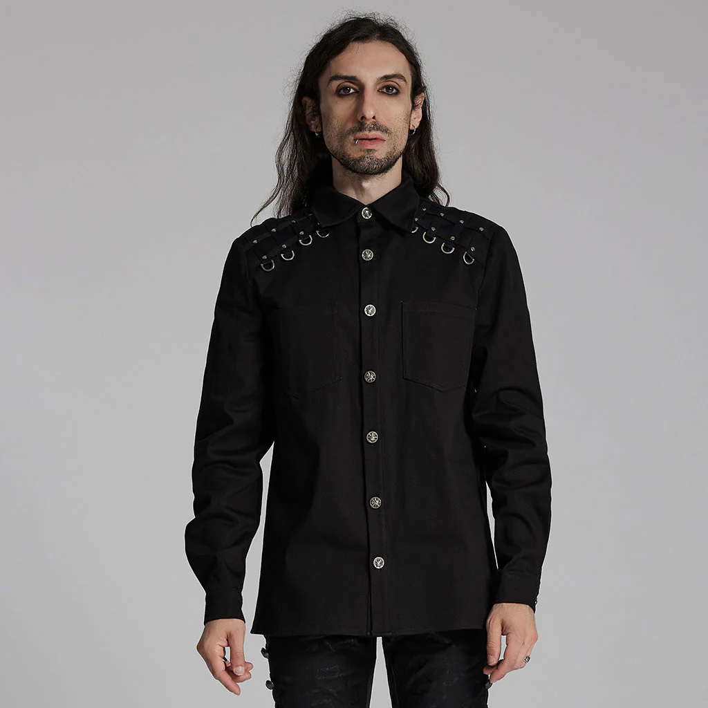 WY-1691CCM Gothic Rivet-Adorned Button-Up Black Punk Shirt - Image 21