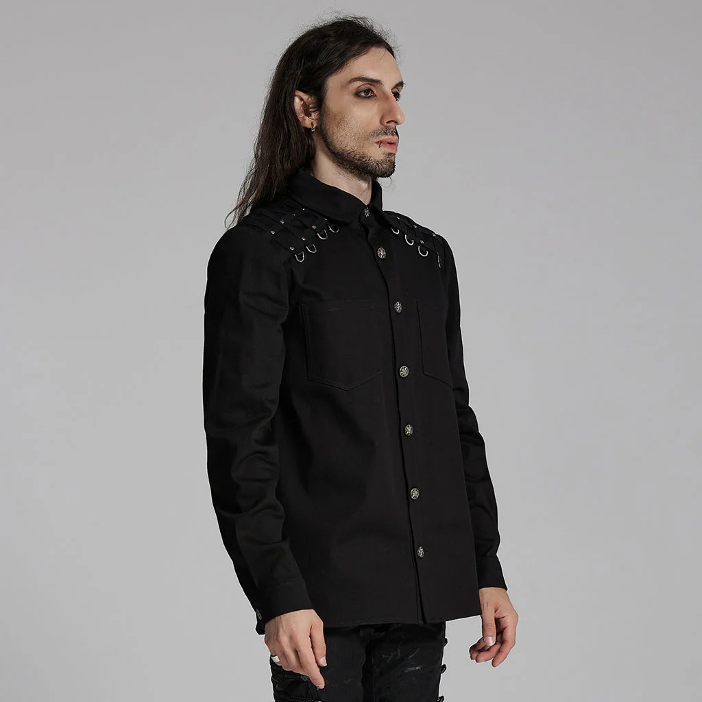 WY-1691CCM Gothic Rivet-Adorned Button-Up Black Punk Shirt - Image 23