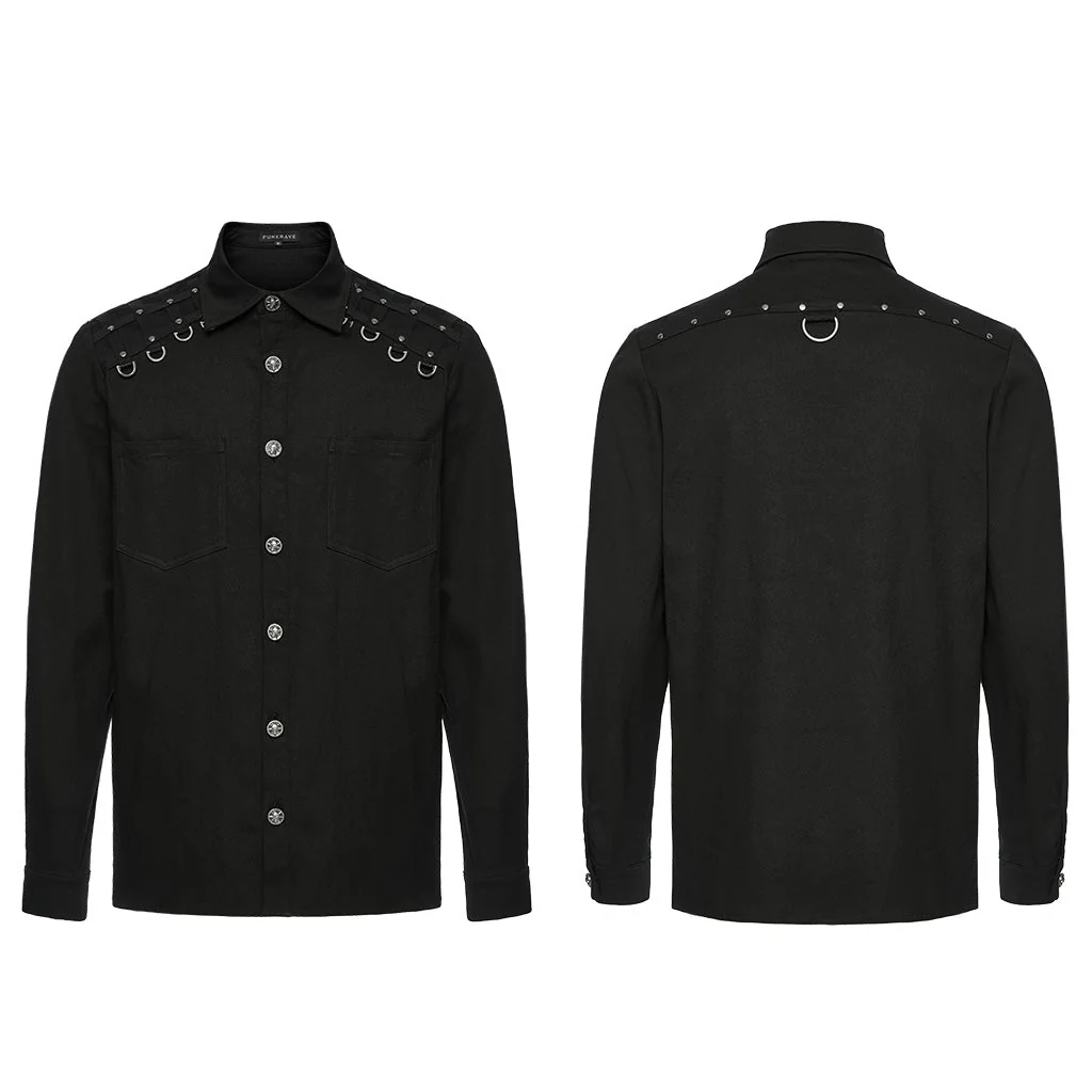 WY-1691CCM Gothic Rivet-Adorned Button-Up Black Punk Shirt - Image 26