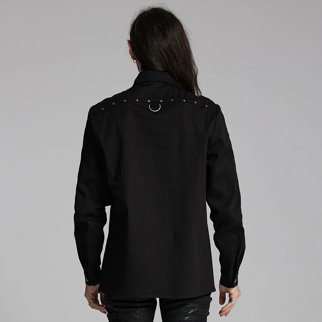 WY-1691CCM Gothic Rivet-Adorned Button-Up Black Punk Shirt - Image 4