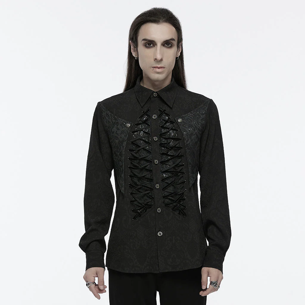 WY-1692CCM Mens Gothic Embroidered Shirt with Lace-Up Front - Image 11