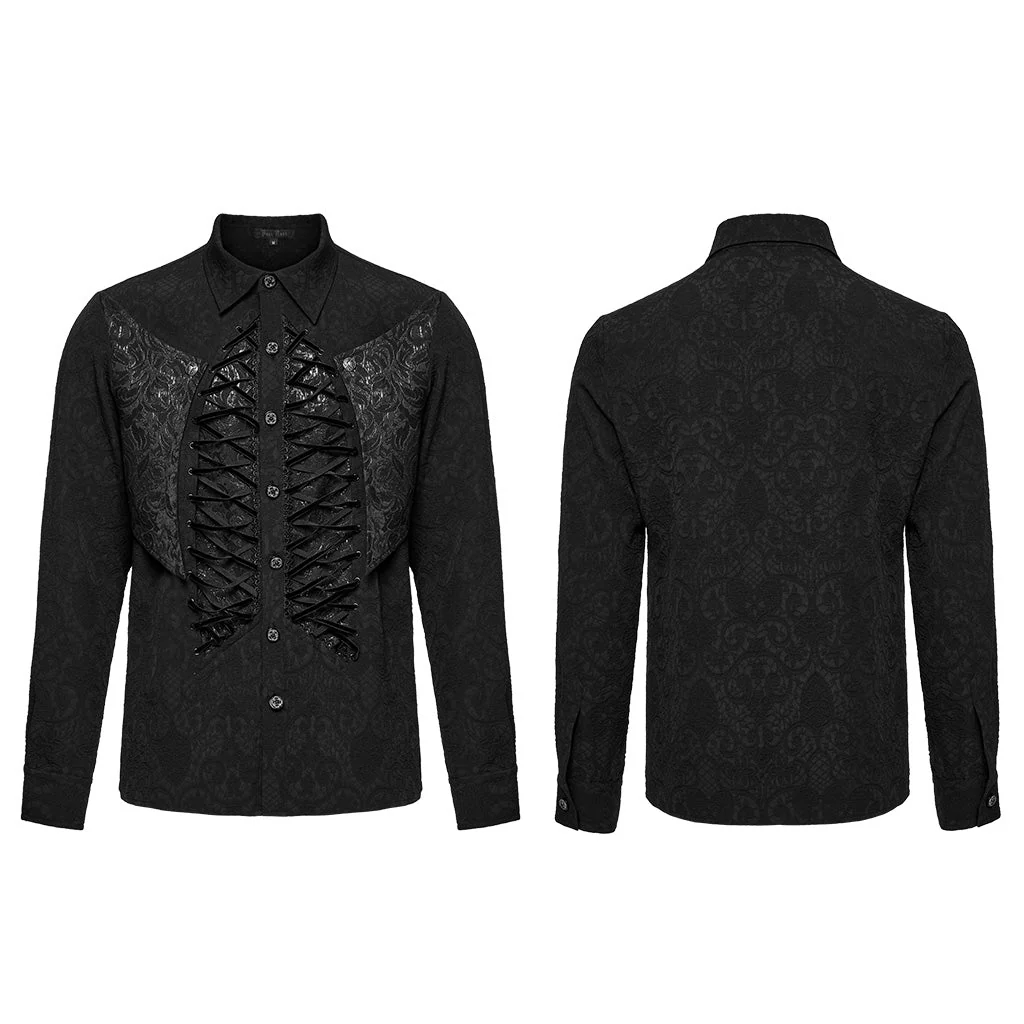 WY-1692CCM Mens Gothic Embroidered Shirt with Lace-Up Front - Image 6