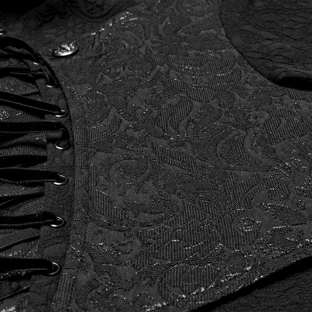 WY-1692CCM Mens Gothic Embroidered Shirt with Lace-Up Front - Image 8