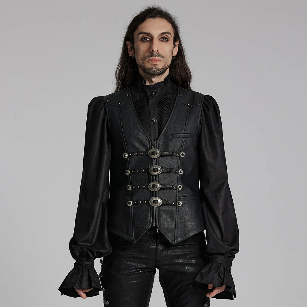 WY-1693MJM Gothic Buckle Strap Leather Texture Vest