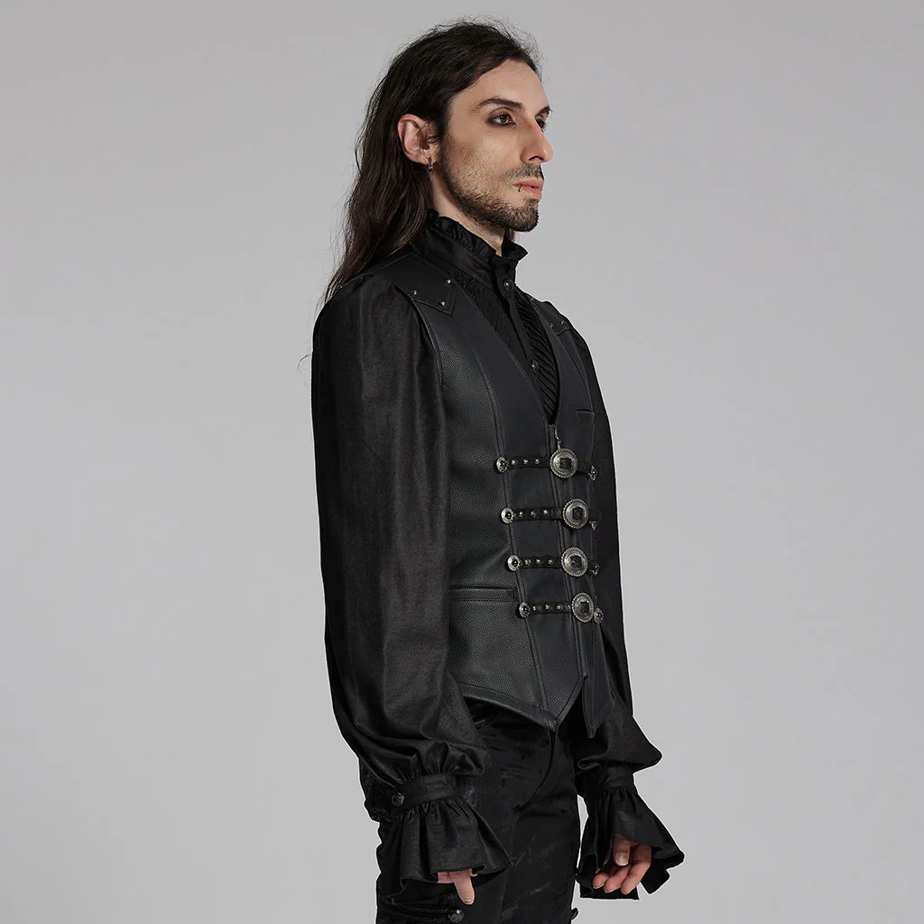 WY-1693MJM Gothic Buckle Strap Leather Texture Vest - Image 13