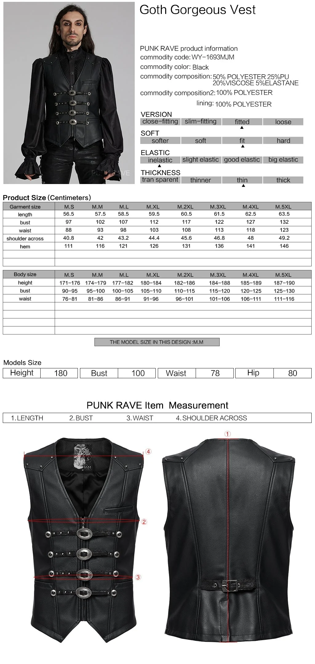 WY-1693MJM Gothic Buckle Strap Leather Texture Vest - Image 22