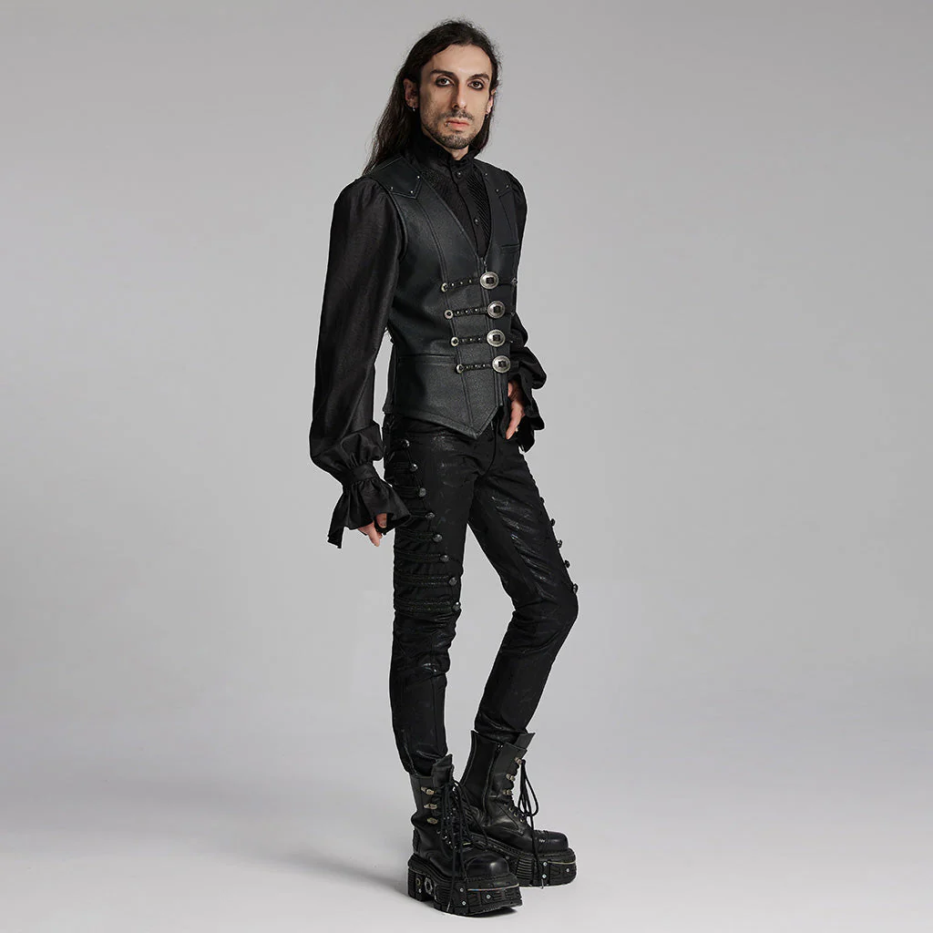 WY-1693MJM Gothic Buckle Strap Leather Texture Vest - Image 25