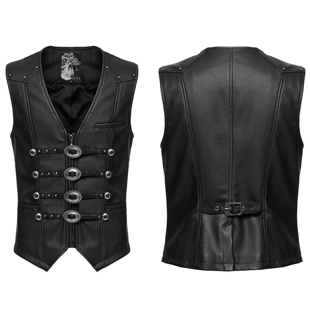 WY-1693MJM Gothic Buckle Strap Leather Texture Vest - Image 26