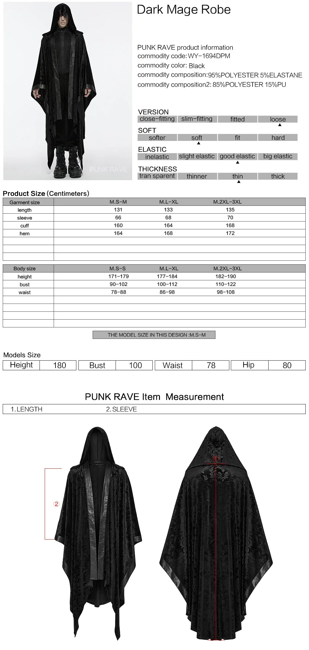 WY-1694DPM Gothic Hooded Cloak Oversized Sleeveless Drape Coat for Men - Image 2
