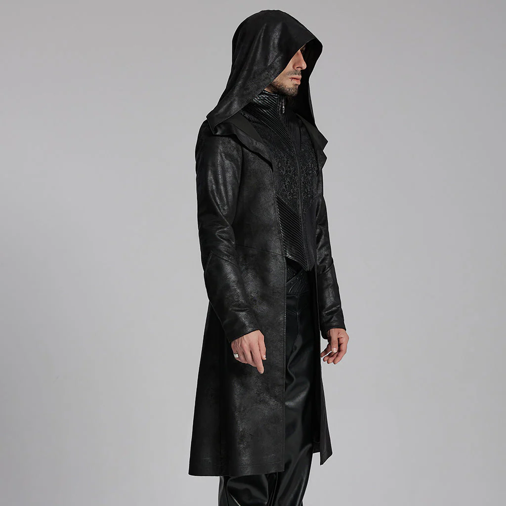 WY-1695XCM Gothic Wizard Hooded Mens Coat Long Black Trench - Image 24