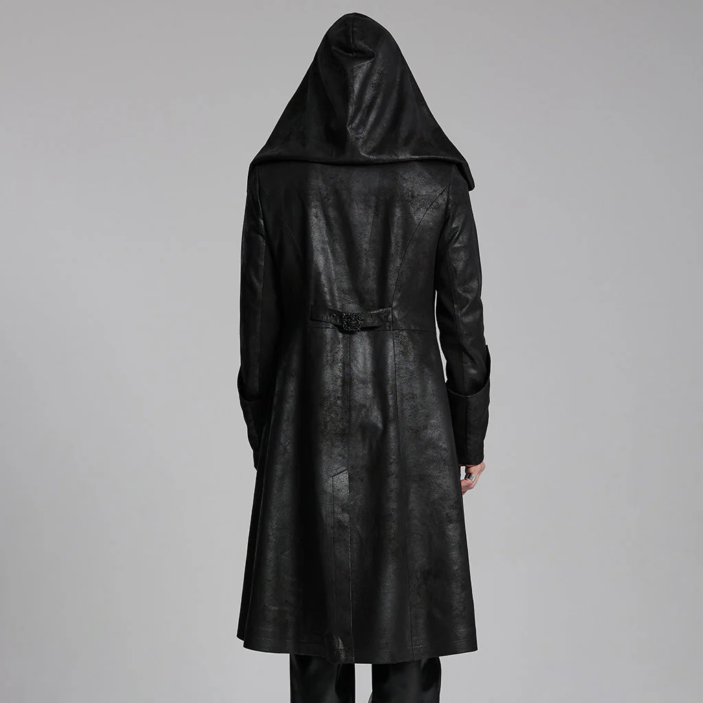 WY-1695XCM Gothic Wizard Hooded Mens Coat Long Black Trench - Image 5