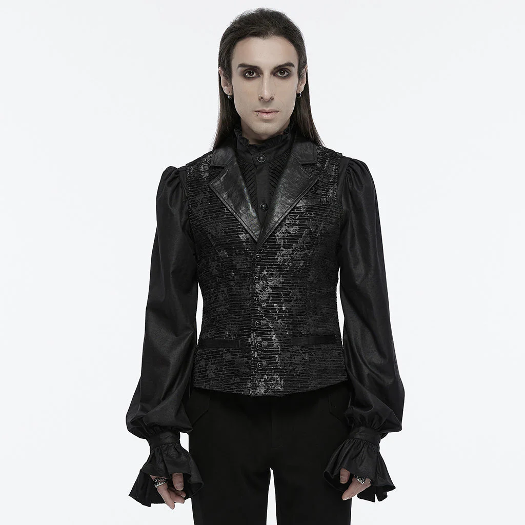 WY-1698MJM Exquisite Violet Jacquard Gothic Vest with Leather Lapels - Image 14