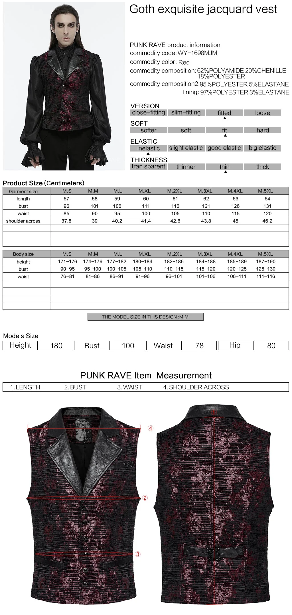 WY-1698MJM Exquisite Violet Jacquard Gothic Vest with Leather Lapels - Image 24