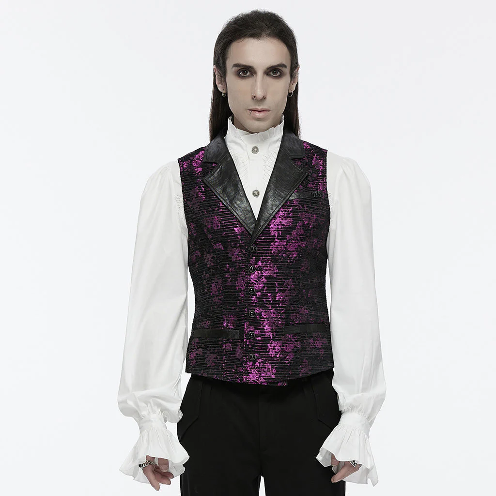WY-1698MJM Exquisite Violet Jacquard Gothic Vest with Leather Lapels - Image 32