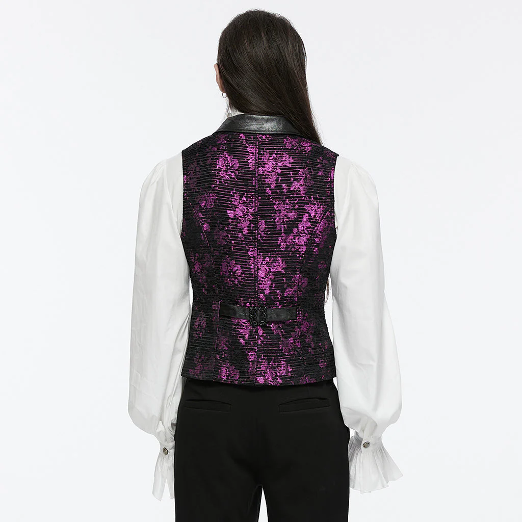 WY-1698MJM Exquisite Violet Jacquard Gothic Vest with Leather Lapels - Image 34