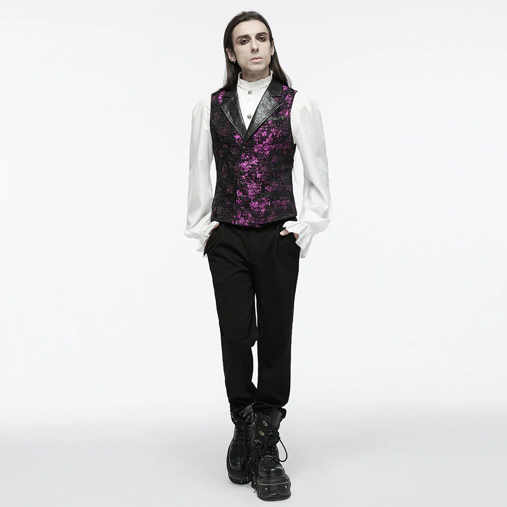 WY-1698MJM Exquisite Violet Jacquard Gothic Vest with Leather Lapels - Image 35