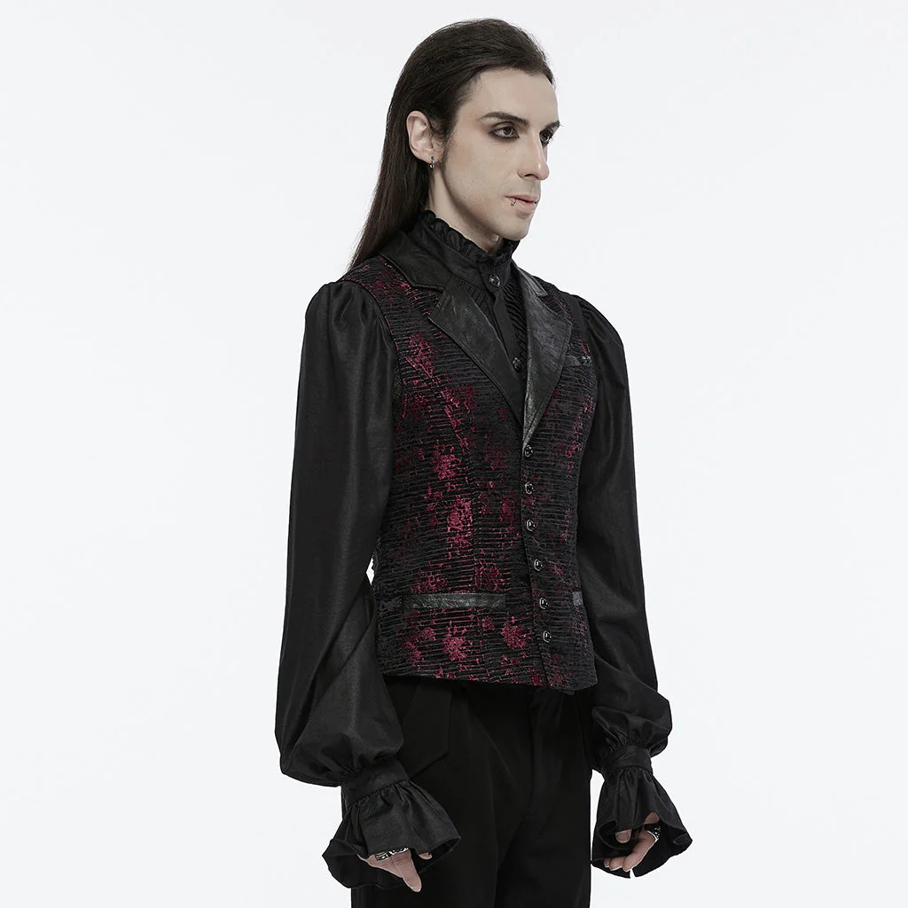 WY-1698MJM Exquisite Violet Jacquard Gothic Vest with Leather Lapels - Image 47
