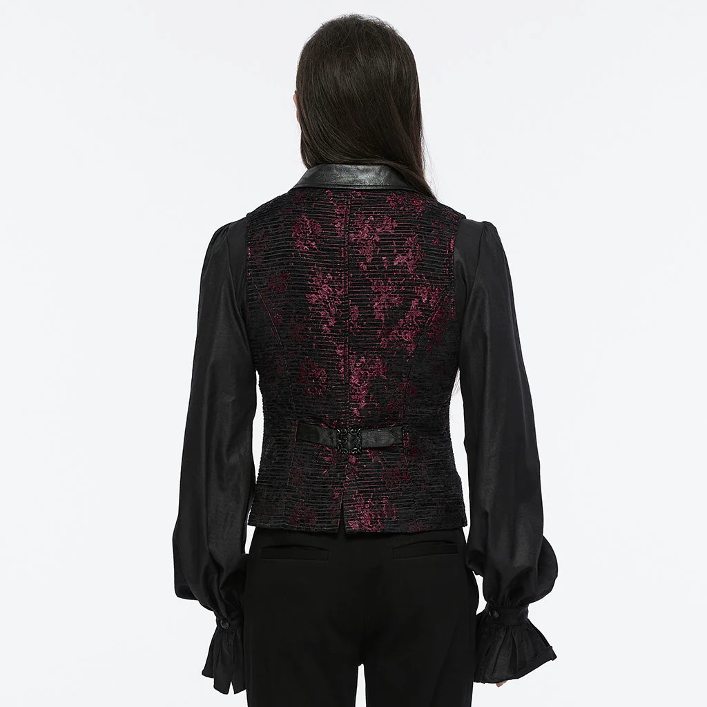 WY-1698MJM Exquisite Violet Jacquard Gothic Vest with Leather Lapels - Image 48