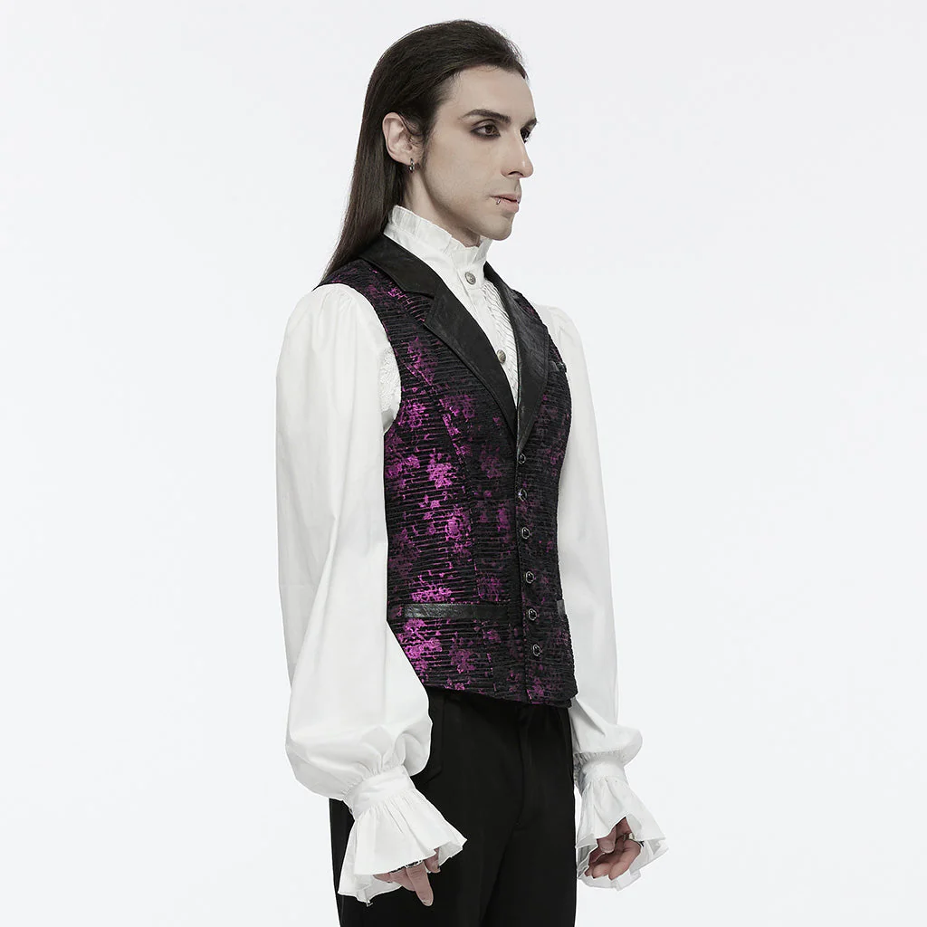 WY-1698MJM Exquisite Violet Jacquard Gothic Vest with Leather Lapels - Image 59