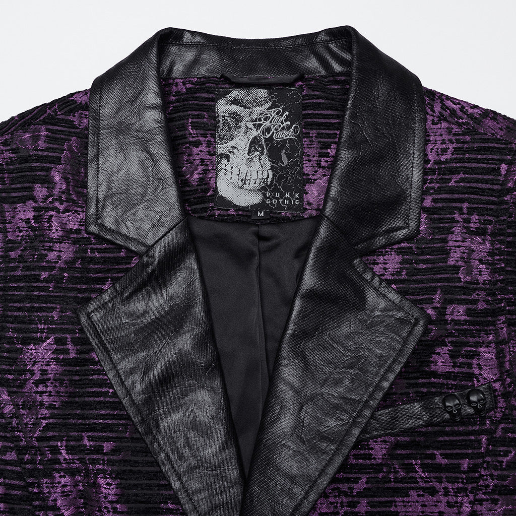 WY-1698MJM Exquisite Violet Jacquard Gothic Vest with Leather Lapels - Image 62