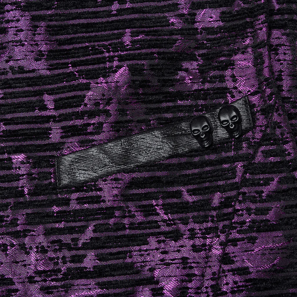 WY-1698MJM Exquisite Violet Jacquard Gothic Vest with Leather Lapels - Image 63