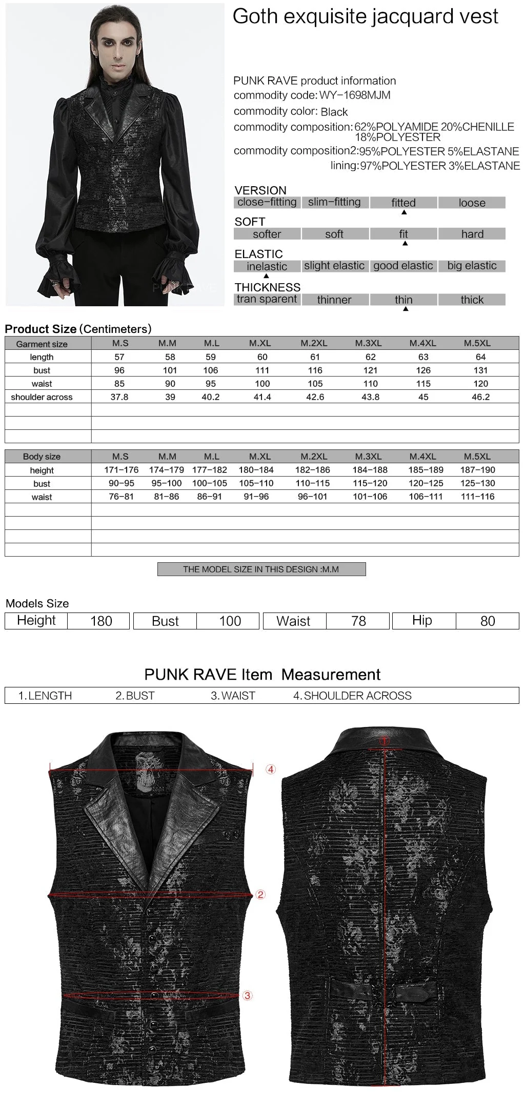 WY-1698MJM Exquisite Violet Jacquard Gothic Vest with Leather Lapels - Image 67