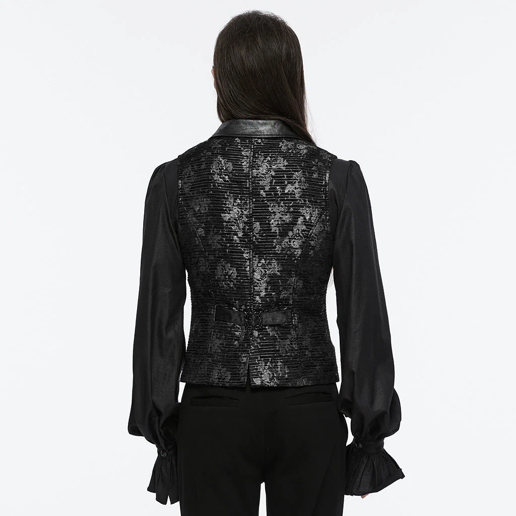 WY-1698MJM Exquisite Violet Jacquard Gothic Vest with Leather Lapels - Image 70