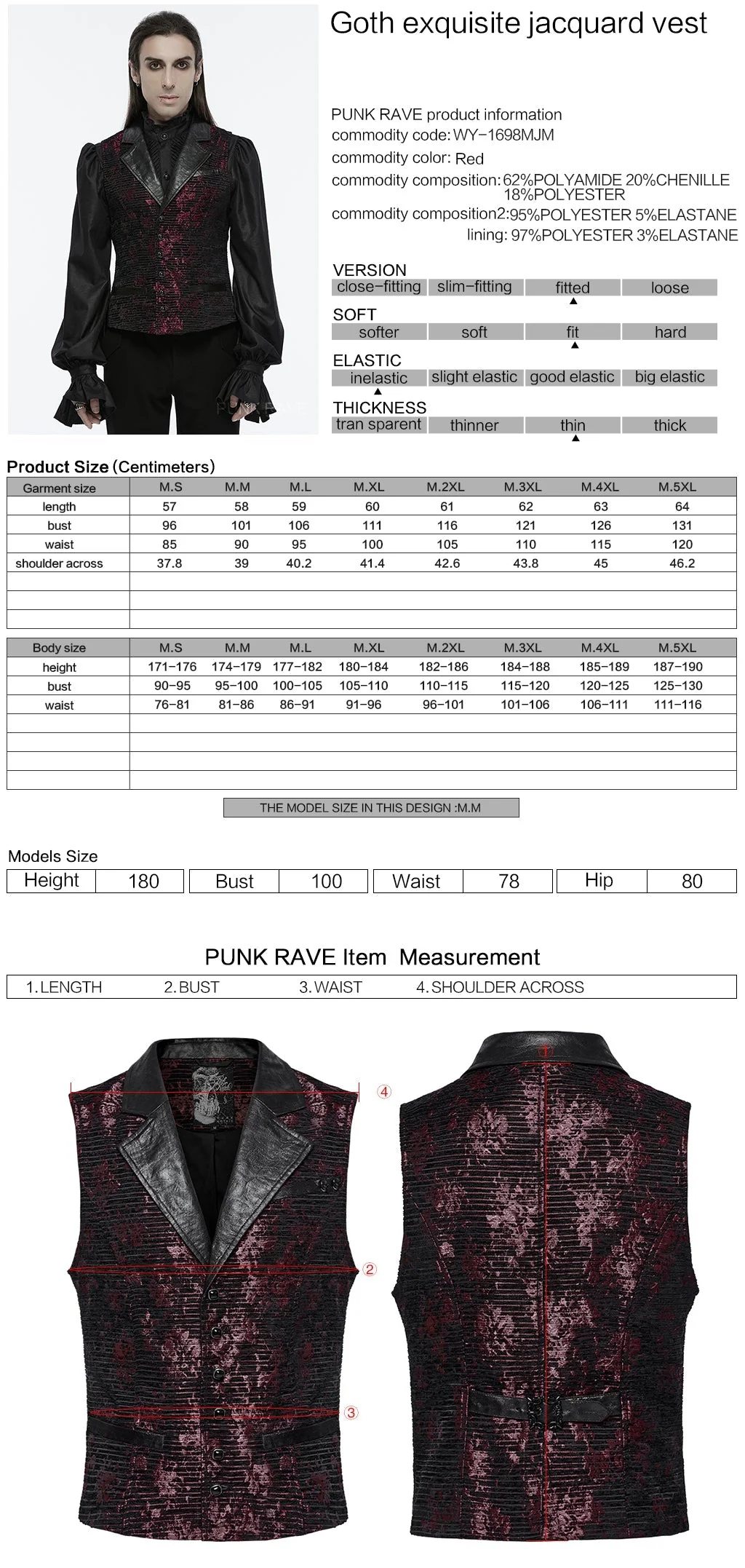 WY-1698MJM Exquisite Violet Jacquard Gothic Vest with Leather Lapels - Image 77