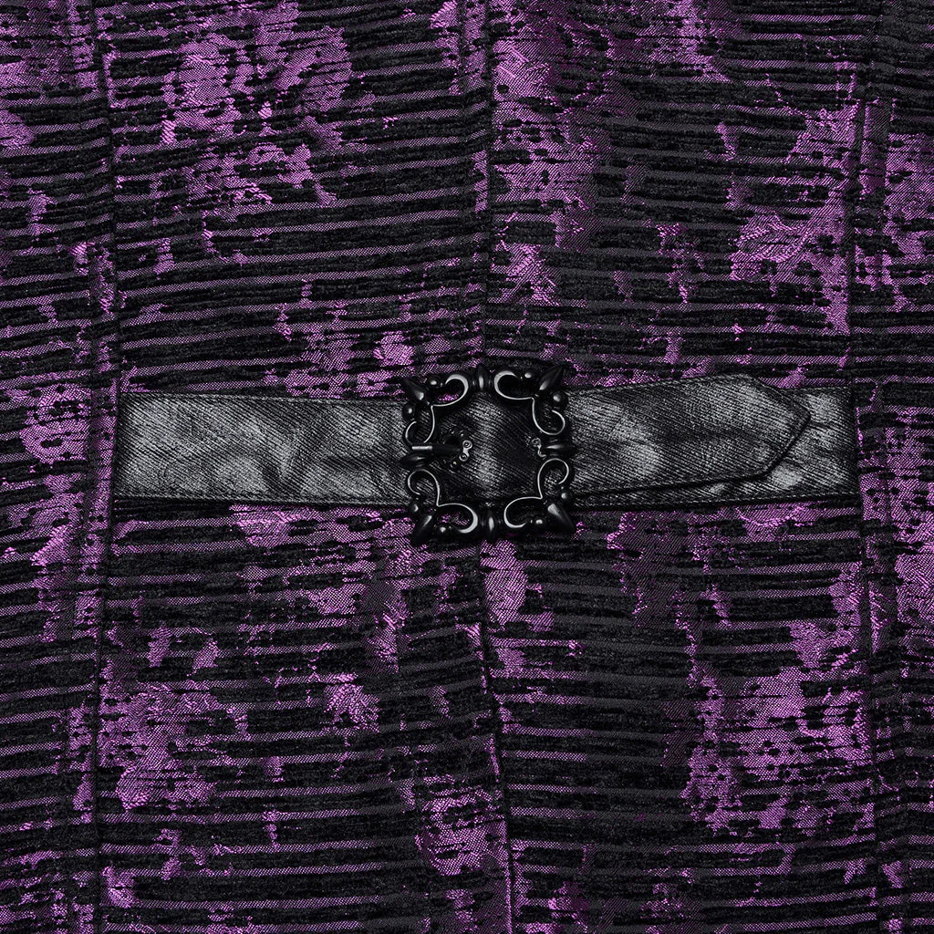 WY-1698MJM Exquisite Violet Jacquard Gothic Vest with Leather Lapels - Image 9
