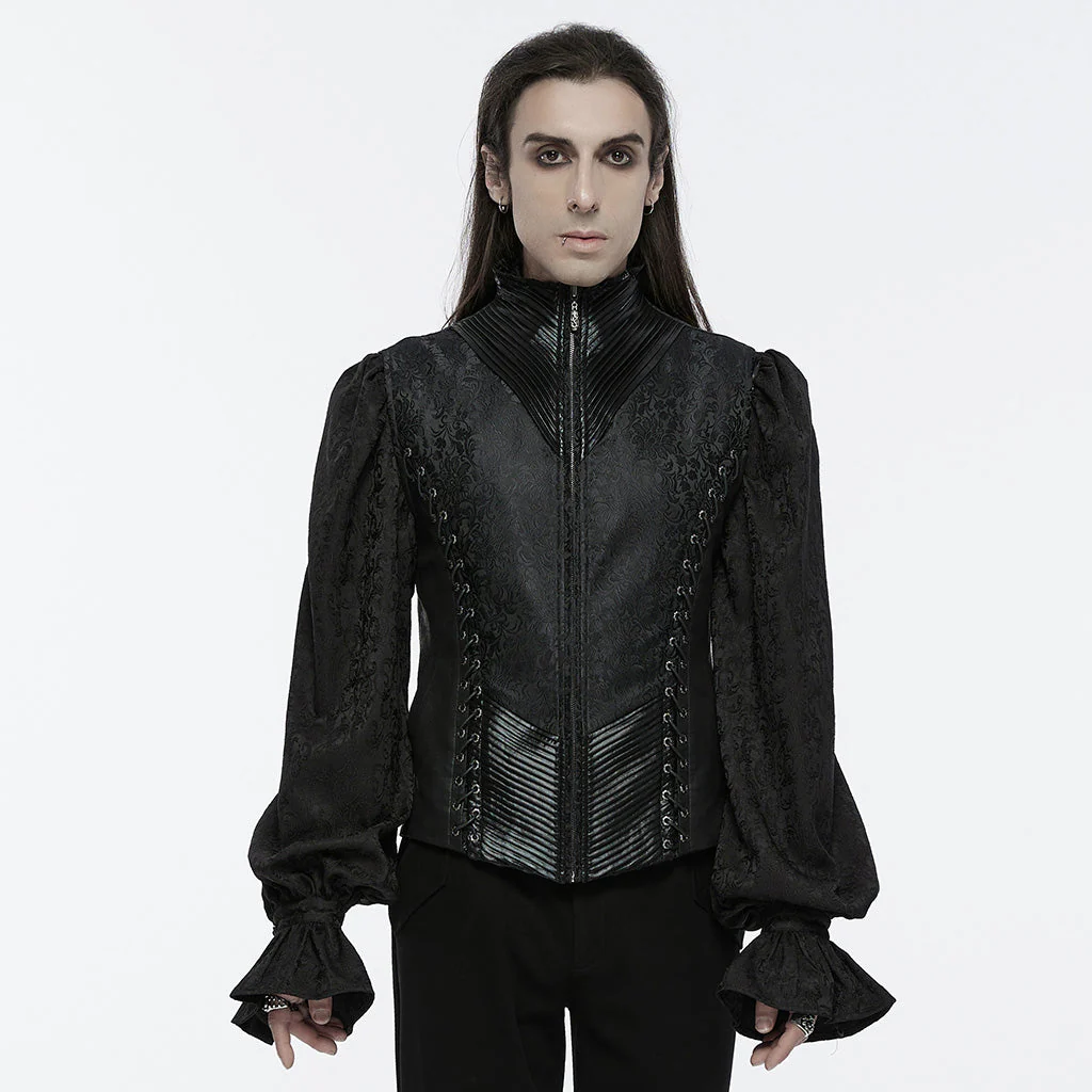 WY-1699MJM Elegant Gothic Embroidered Vest with Leather Corset Accents - Image 2