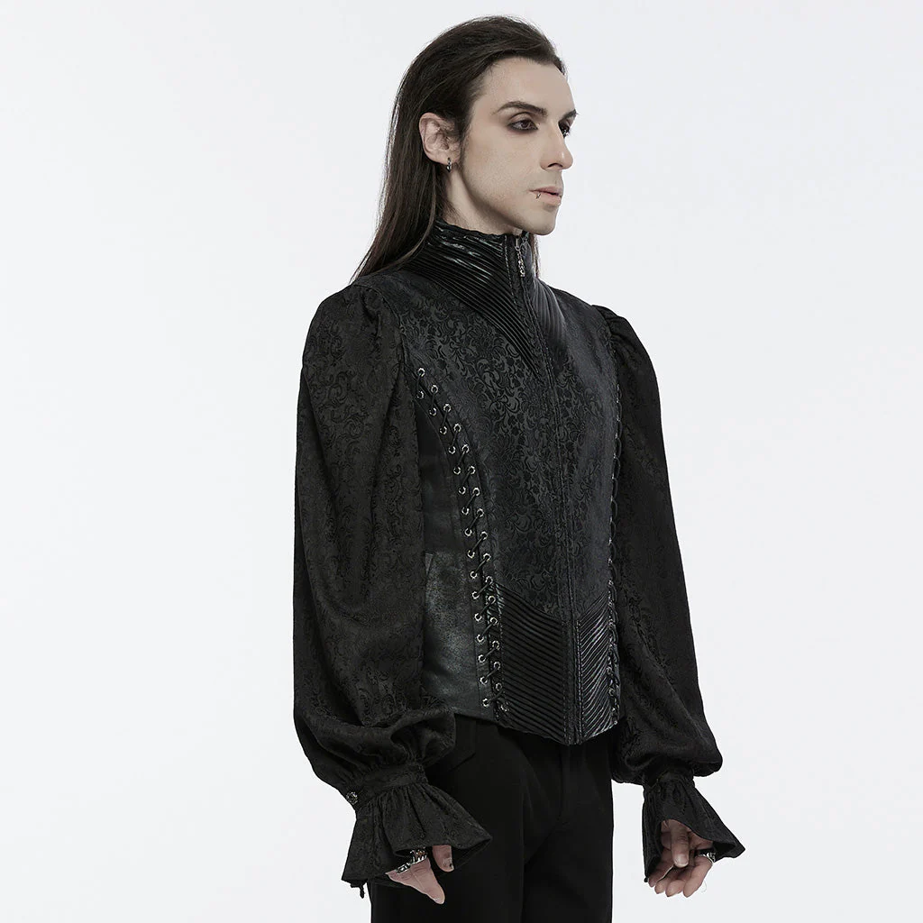 WY-1699MJM Elegant Gothic Embroidered Vest with Leather Corset Accents - Image 4