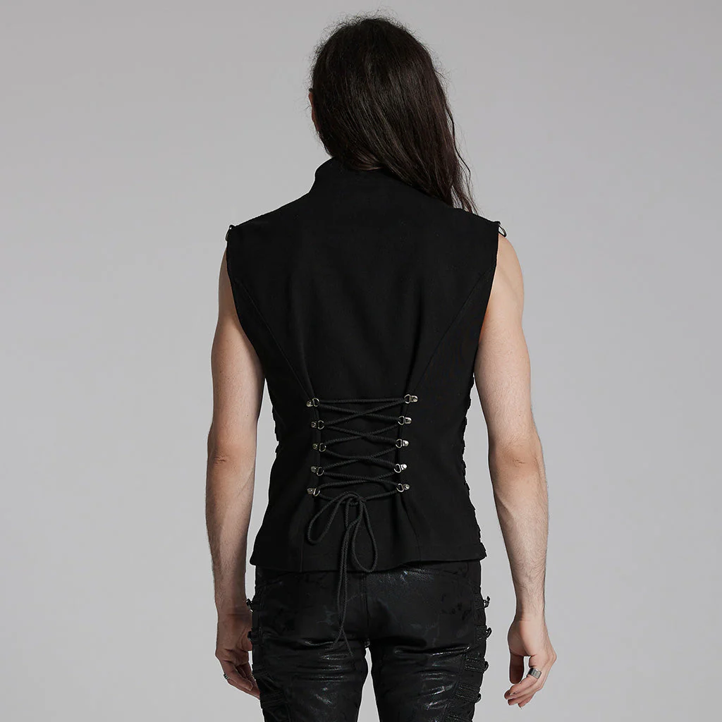 WY-1701MJM Gothic Leather Strapped Mesh Biker Punk Vests Zipper Closure - Image 5