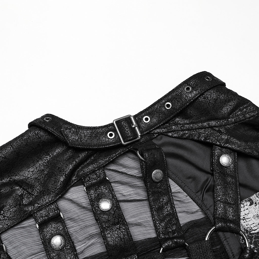 WY-1711MJF Hooded Sheer Black Strappy Long Punk Vest - Image 25