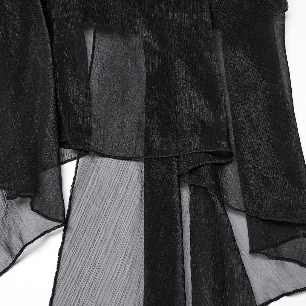 WY-1711MJF Hooded Sheer Black Strappy Long Punk Vest - Image 9