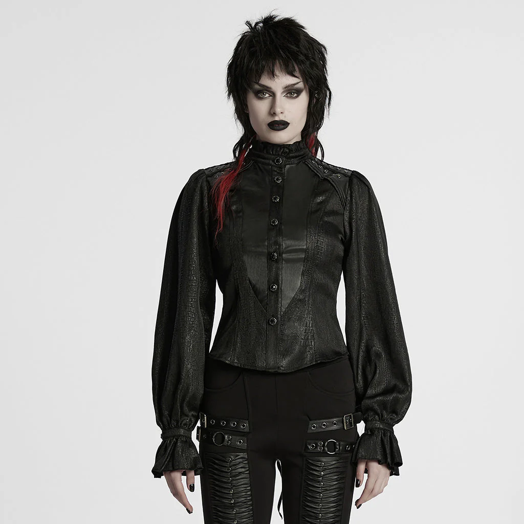 WY-1712CCF Gothic Jacket Victorian Style High Collar Buttoned Design Puff Sleeves - Image 11