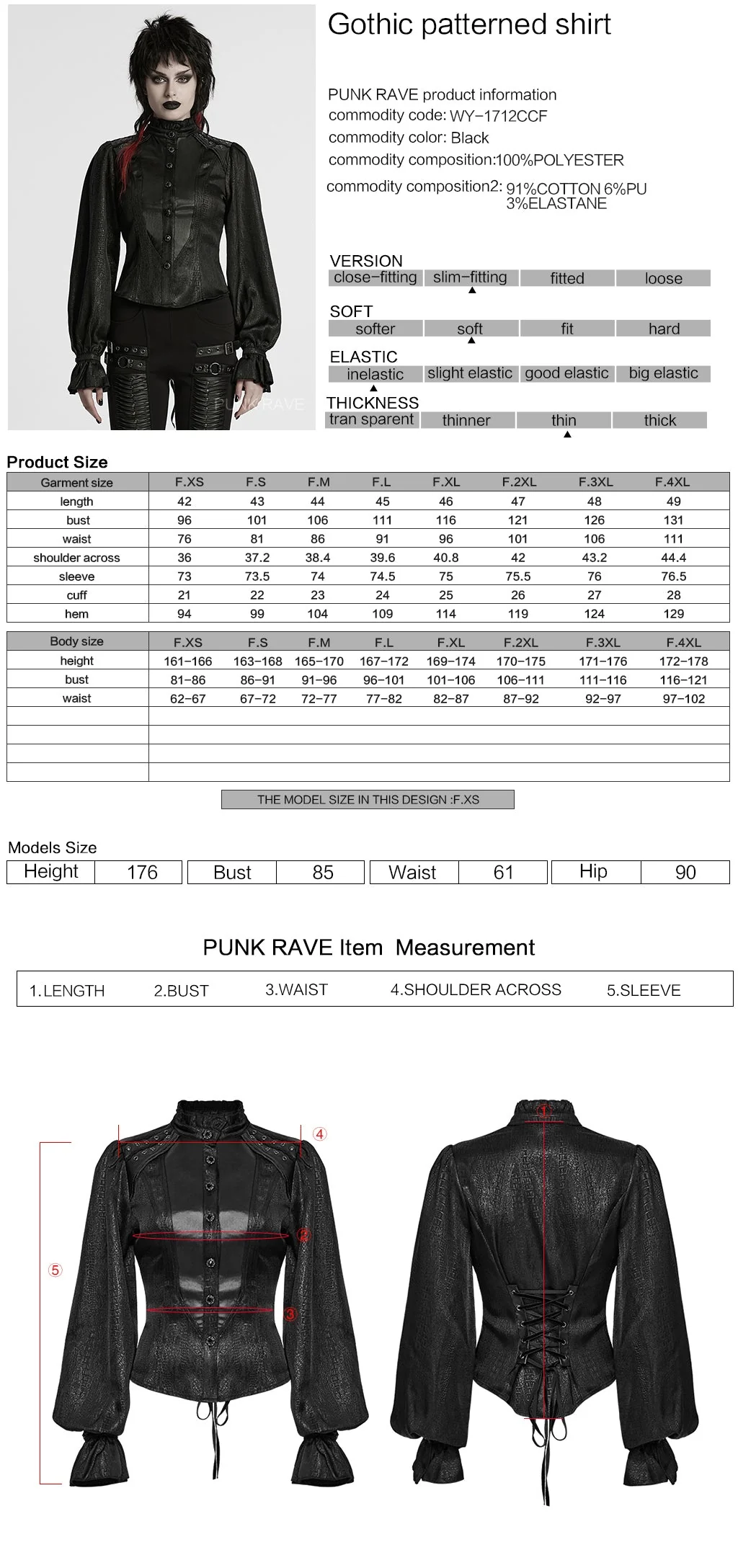 WY-1712CCF Gothic Jacket Victorian Style High Collar Buttoned Design Puff Sleeves - Image 12