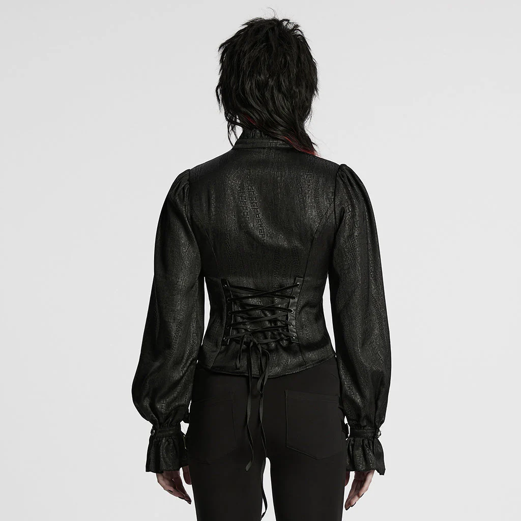 WY-1712CCF Gothic Jacket Victorian Style High Collar Buttoned Design Puff Sleeves - Image 14