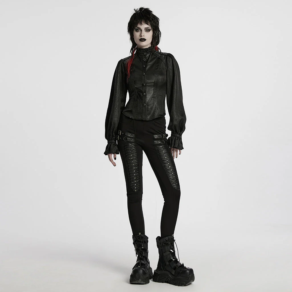 WY-1712CCF Gothic Jacket Victorian Style High Collar Buttoned Design Puff Sleeves - Image 25