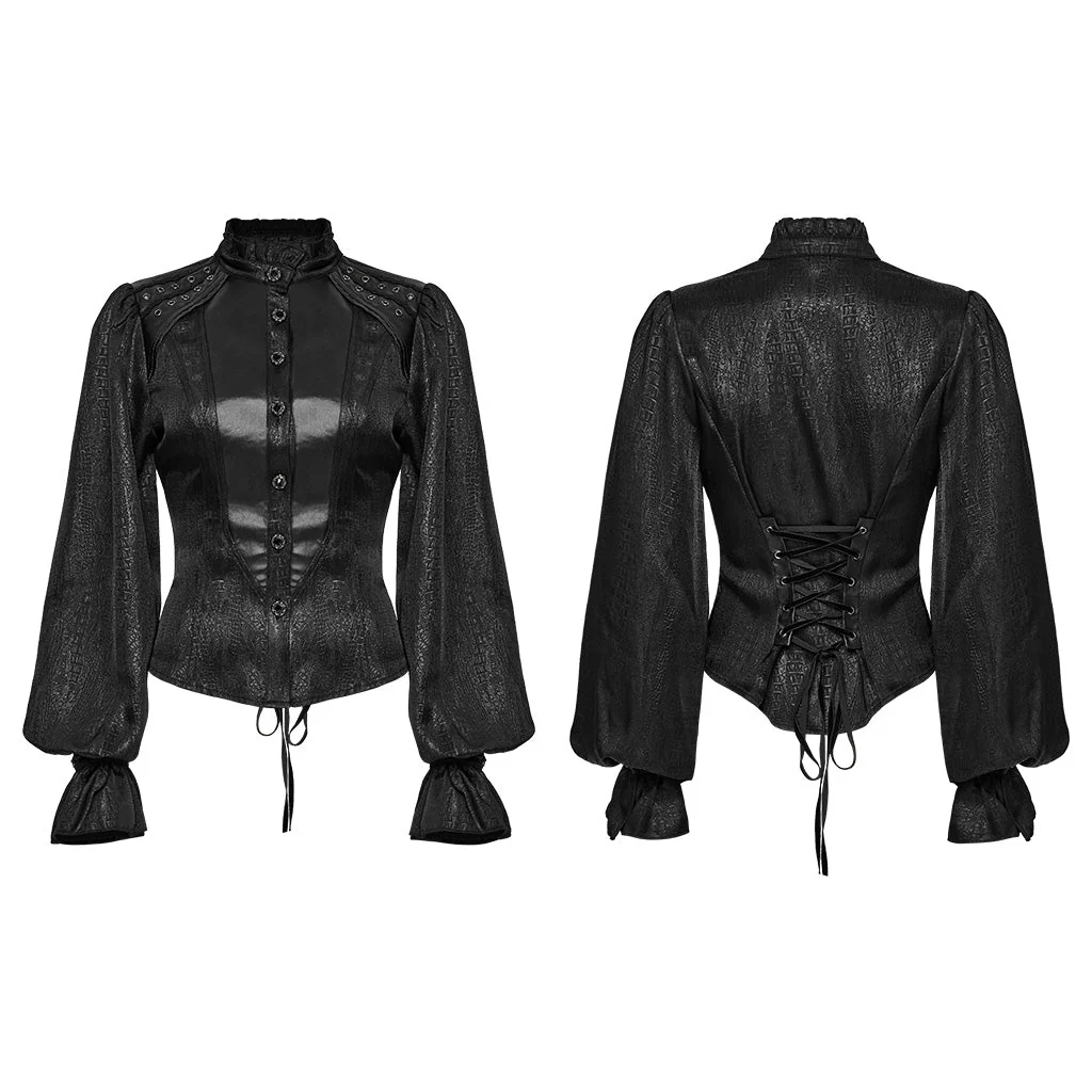 WY-1712CCF Gothic Jacket Victorian Style High Collar Buttoned Design Puff Sleeves - Image 26