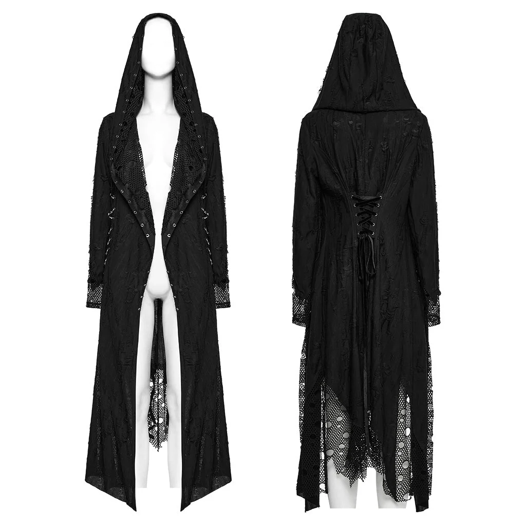 WY-1713XCF Womens Gothic Coat Hooded Longline Lace Mesh Design - Image 16