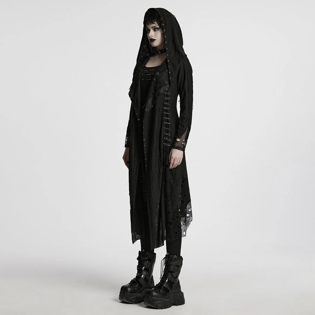 WY-1713XCF Womens Gothic Coat Hooded Longline Lace Mesh Design - Image 23