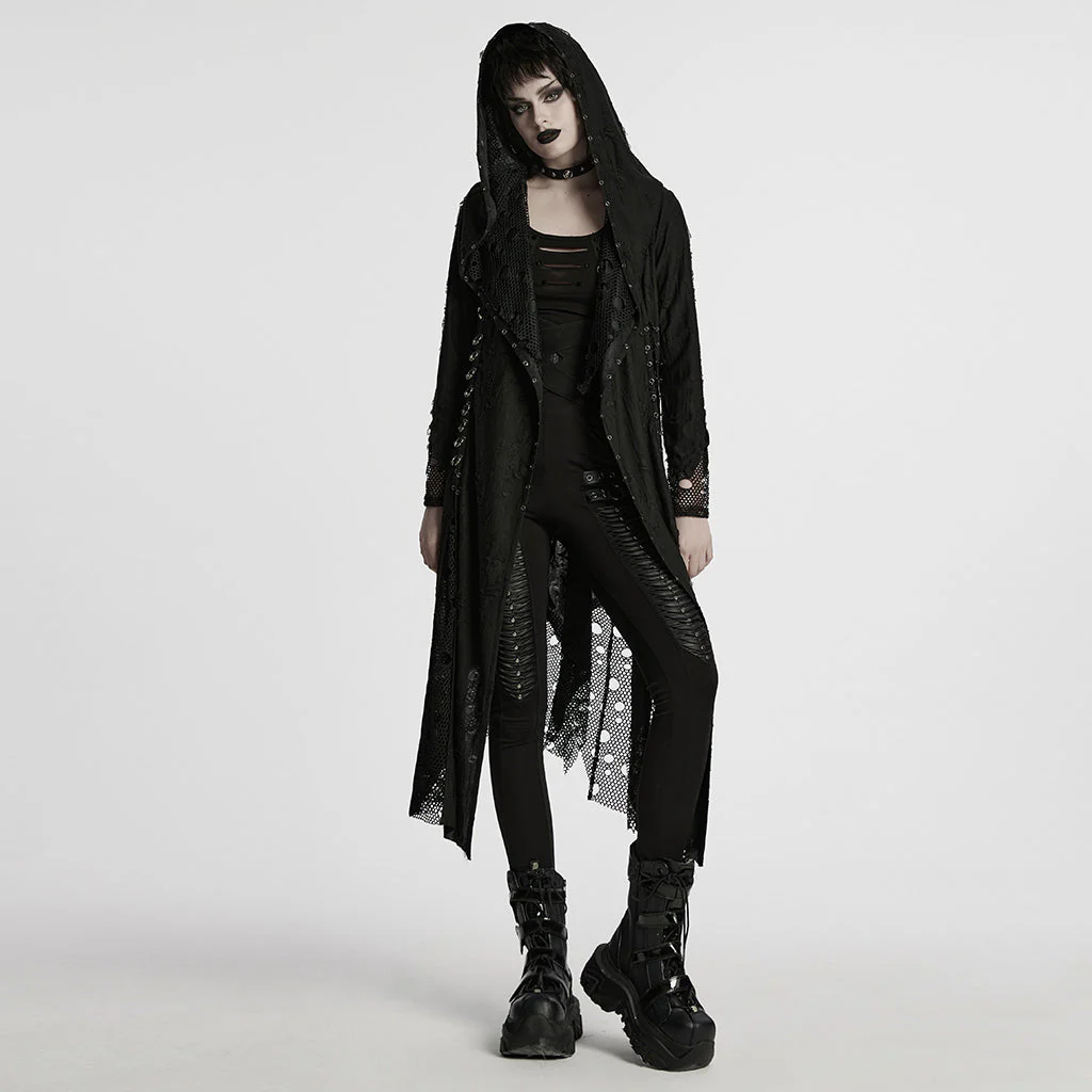 WY-1713XCF Womens Gothic Coat Hooded Longline Lace Mesh Design - Image 24